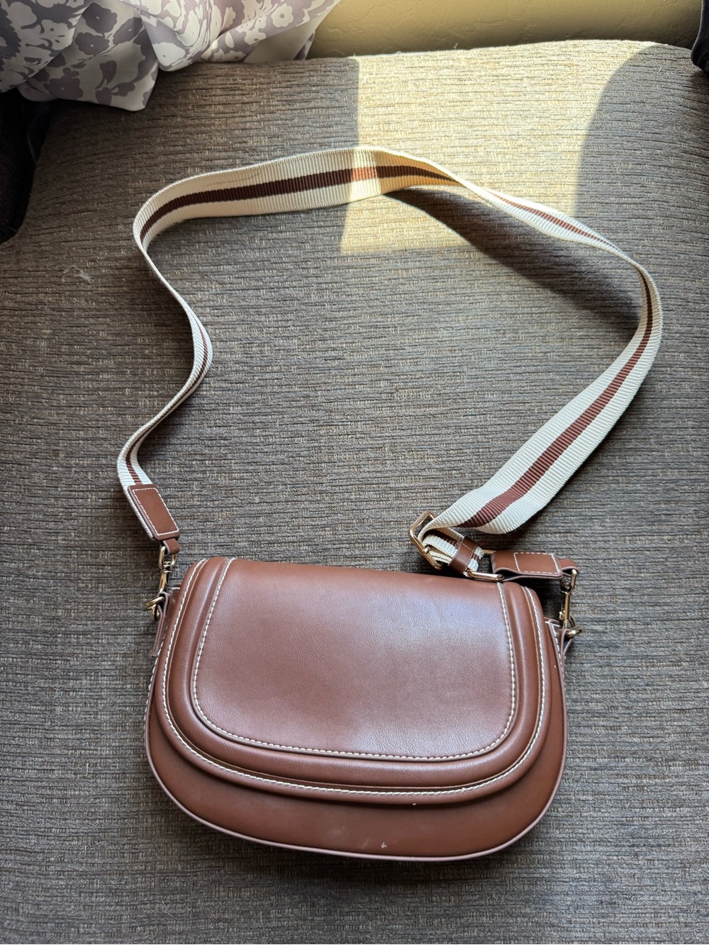 H&M Brown Crossbody Bag with Striped Removable Strap